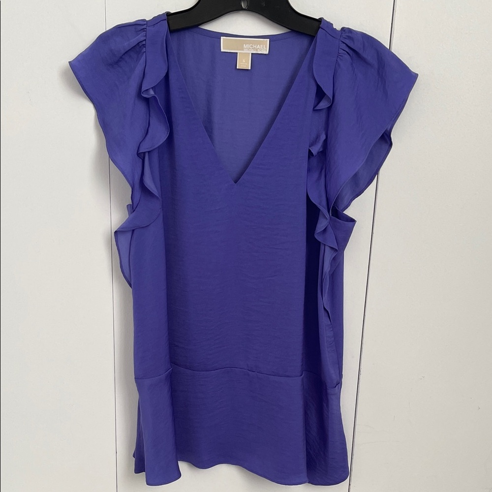 MICHAEL Michael Kors Violet Ruffle Sleeve V-Neck Blouse Size Small